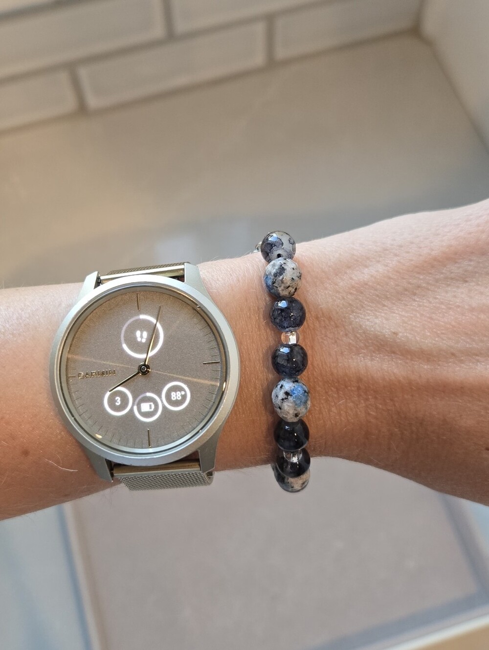 Handmade Natural K2 Stone and Glass Bead Bracelet